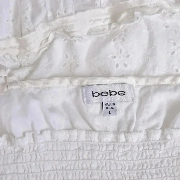Vintage Y2K Bebe White Eyelet Midi Dress Boho Cotton Size Large - Picture 7 of 10